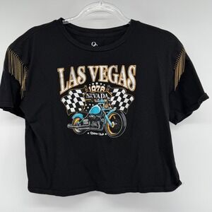 Organic Generation Black Las Vegas Motorcycle Crop Top M Rhinestone Fringe